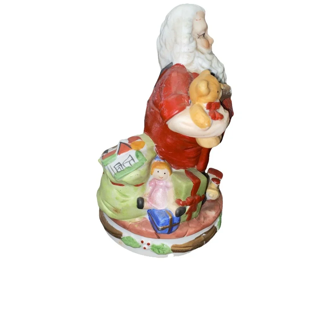 Christmas 1983 Holiday Porcelain Santa Claus w/Toys Musical Spinning Figurine